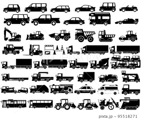いろんな車　白黒シルエット（乗用車・働く車） 95518271