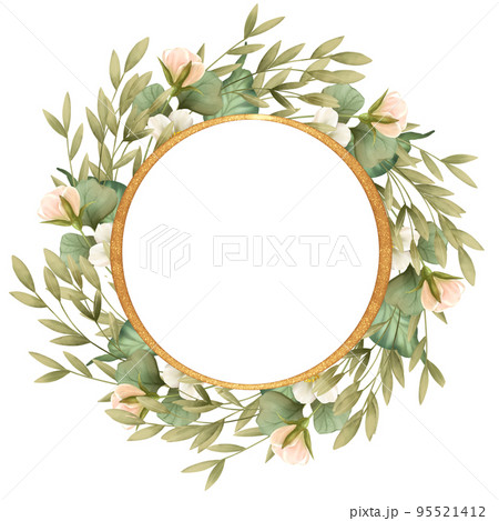 Round floral frame. Wreath isolated on white . Round floral frame. Wreath isolated on white . 95521412
