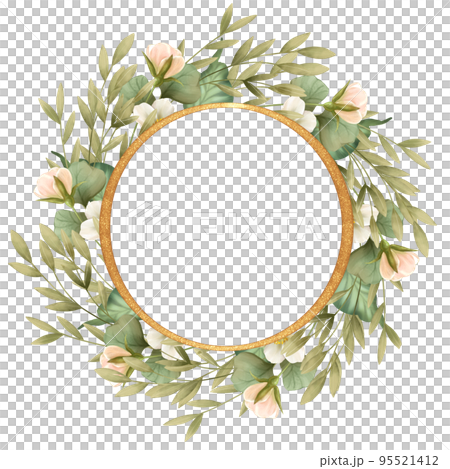 Round floral frame. Wreath isolated on white . Round floral frame. Wreath isolated on white . 95521412
