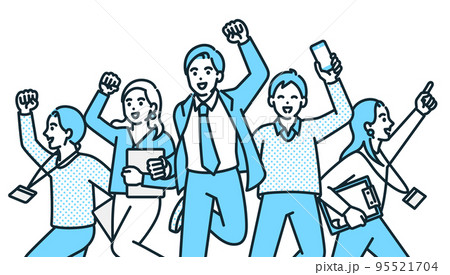 勢いがありやる気に満ちている若いビジネスパーソン。働く男性と女性のイラスト素材。 95521704