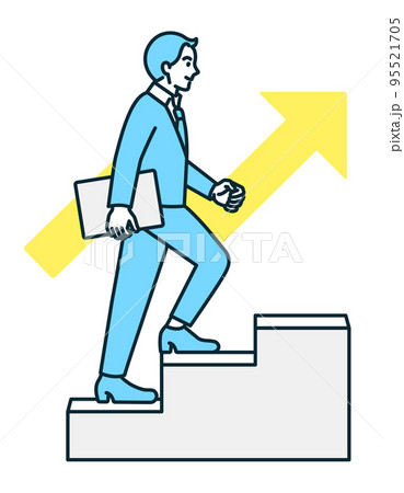 階段を上る男性。一歩一歩確実にキャリアアップ、ステップアップするビジネスマンのイラスト素材。 95521705