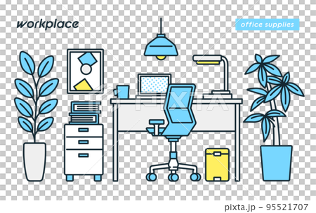 Illustration material of a comfortable workplace with office supplies. 95521707