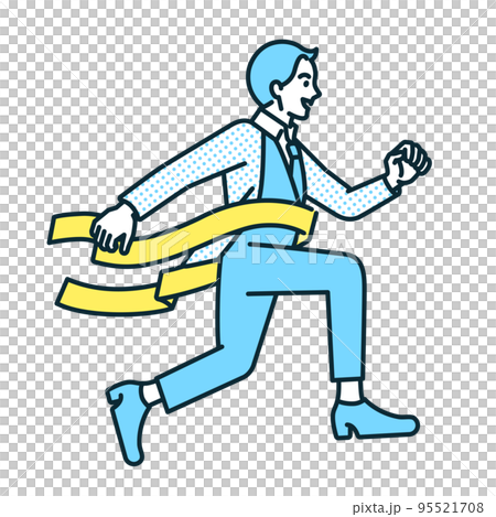 目標を達成したビジネスパーソン。ゴールテープを切る男性のイラスト素材。 95521708