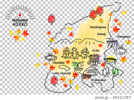 秋季日光旅遊景點簡單線描圖 95521767