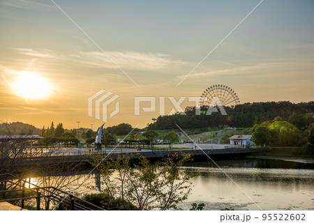 《愛知県》愛・地球博記念公園（モリコロパーク）こいの池　夕景 95522602