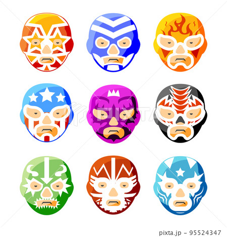 Lucha libre, luchador mexican wrestling masks color vector icons 95524347