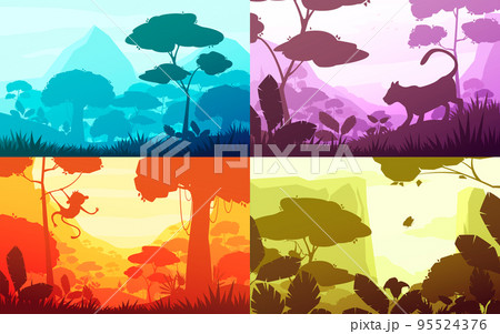 Jungle Cartoon Landscapes Set Jungle Cartoon Landscapes Set 95524376