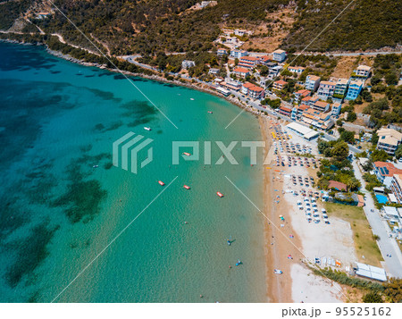aerial view of vasiliki beach windsurfing Lefkada island Greece 95525162