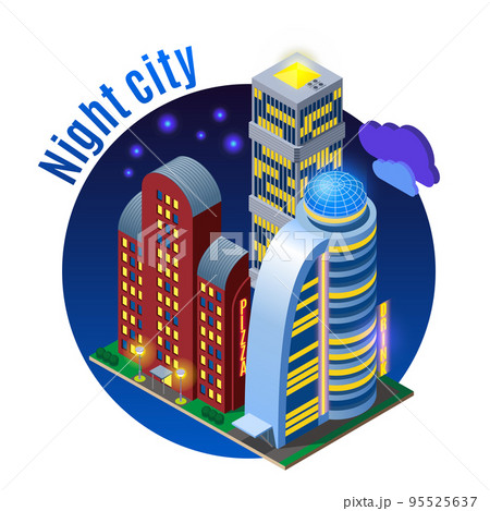 Sky Scrapers At Night Illustration 95525637