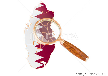 Qatar under magnifying glass, analysis concept, 3D rendering 95526042
