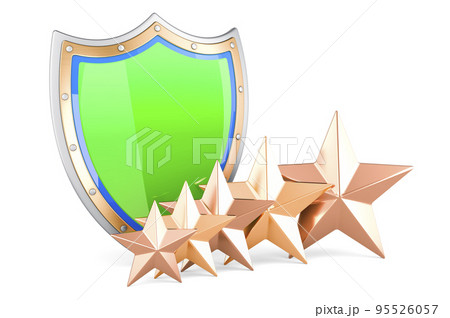 Shield with five golden stars. 3D rendering 95526057