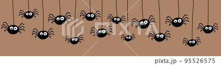 Banner with funny hanging spiders. Halloween design. Vector 95526575