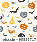 Funny Halloween texture with pumpkins, bats and spiders. Seamless pattern. Vector 95526717