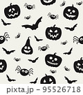 Halloween pattern with creepy pumpkins, bats, and spiders. Seamless texture. Vector 95526718