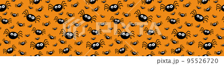 Funny Halloween banner with spiders. Seamless pattern. Vector 95526720