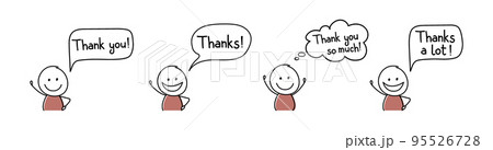 Happy stickman with speech bubble - thank you, thanks. Vector Happy stickman with speech bubble - thank you, thanks. Vector 95526728