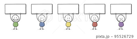 Collection of funny stickman with empty board. Vector 95526729