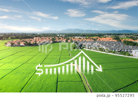 Land in aerial view with concept of value to decrease. Land in aerial view with concept of value to decrease. 95527295