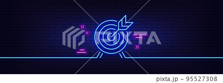 Neon light glow effect. Archery line icon. Amusement park attraction sign. 3d line neon glow icon. Brick wall banner. Archery outline. Vector Neon light glow effect. Archery line icon. Amusement park attraction sign. 3d line neon glow icon. Brick wall banner. Archery outline. Vector 95527308