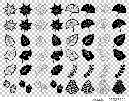 色々な葉っぱのシルエットと線画のイラストセット 色々な葉っぱのシルエットと線画のイラストセット 95527321
