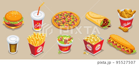 Isometric Fast Food Elements Set Isometric Fast Food Elements Set 95527507