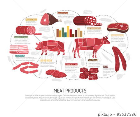 Meat Market Products Flat Infographic Poster 95527536