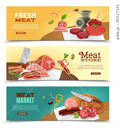 Meat Market Horizontal Banners Set 95527542