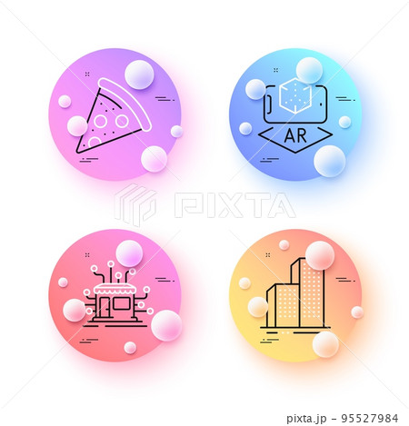 Skyscraper buildings, Augmented reality and Pizza minimal line icons. 3d spheres or balls buttons. Distribution icons. For web, application, printing. Vector Skyscraper buildings, Augmented reality and Pizza minimal line icons. 3d spheres or balls buttons. Distribution icons. For web, application, printing. Vector 95527984