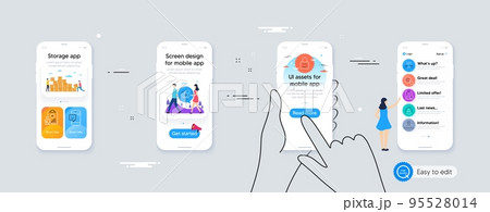 Lock, Chemistry experiment and Smile line icons for website, printing. Phone ui interface. Collection of Receive file, Loyalty star, Inventory checklist icons. Vector 95528014