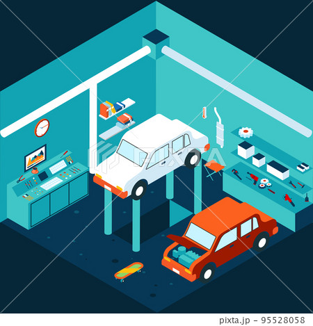 Isometric 3d garage car repair Isometric 3d garage car repair 95528058