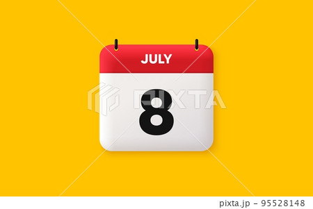 Calendar date 3d icon. 8th day of the month icon. Event schedule date. Meeting appointment time. Agenda plan, July month schedule 3d calendar and Time planner. 8th day day reminder. Vector 95528148