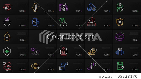 Set of Washing hands, Patient history and Medical shield line icons. Include Myopia, Sick man, Coronavirus injections icons. Electronic thermometer, Dumbbell, Thermometer web elements. Vector Set of Washing hands, Patient history and Medical shield line icons. Include Myopia, Sick man, Coronavirus injections icons. Electronic thermometer, Dumbbell, Thermometer web elements. Vector 95528170