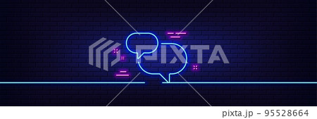 Neon light glow effect. Chat comment line icon. Speech bubble sign. Social media message symbol. 3d line neon glow icon. Brick wall banner. Chat message outline. Vector 95528664