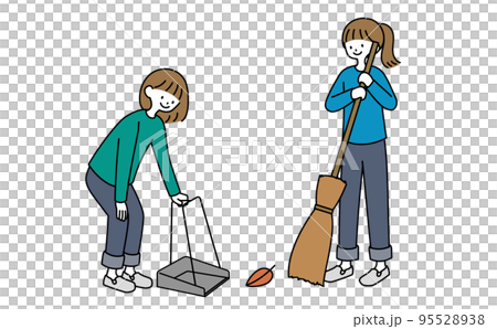 落ち葉掃除をする女性 落ち葉掃除をする女性 95528938