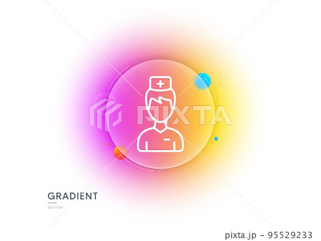 Doctor line icon. Gradient blur button with glassmorphism. Medicine drugs sign. Pharmacy medication symbol. Transparent glass design. Doctor line icon. Vector 95529233