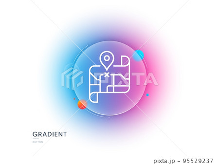 Map line icon. Gradient blur button with glassmorphism. Road trip sign. Journey route distance symbol. Transparent glass design. Map line icon. Vector 95529237