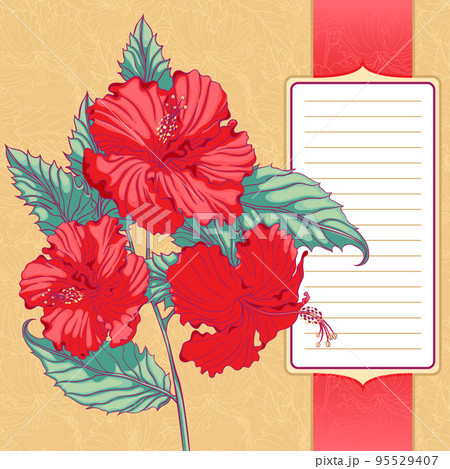 frame with red hibiscus frame with red hibiscus 95529407