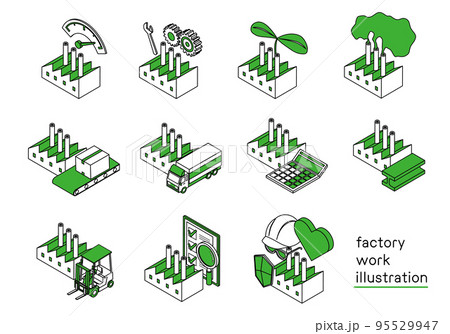 工場での仕事と活動のイラストセット 工場での仕事と活動のイラストセット 95529947