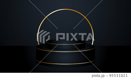 Black podium and golden line on dark background illustration Black podium and golden line on dark background illustration 95531821