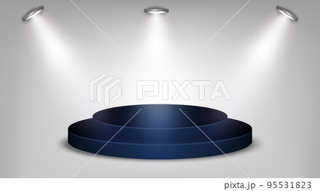 Blue podium on light background with spotlights illuminated illustration 95531823
