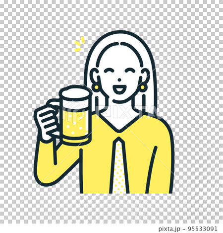 一個拿著啤酒杯的女人。微笑著敬酒的商界女強人。 一個拿著啤酒杯的女人。微笑著敬酒的商界女強人。 95533091