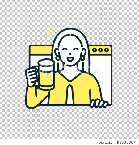 Illustration material of a woman having an online drinking party. 95533097