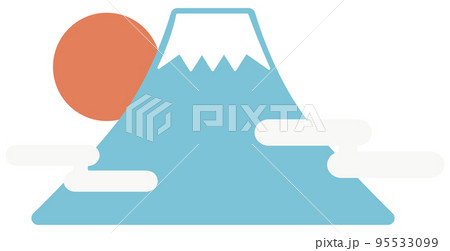 シンプルで可愛い富士山と日の出のイラスト素材