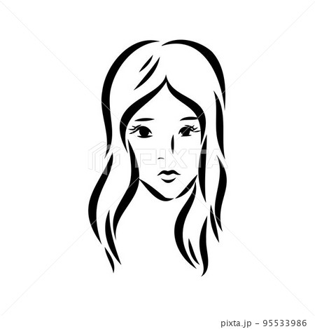 Womans face. Sketch. The head of the girl in full face. Vector illustration. Haircut for medium hair-cascade. Plump lips. Lady with heterochromia. One eye is blue, the other brown. Female portrait. 95533986