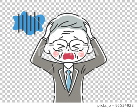 頭を抱えて悩む、年配ビジネスマンのイラスト 95534928