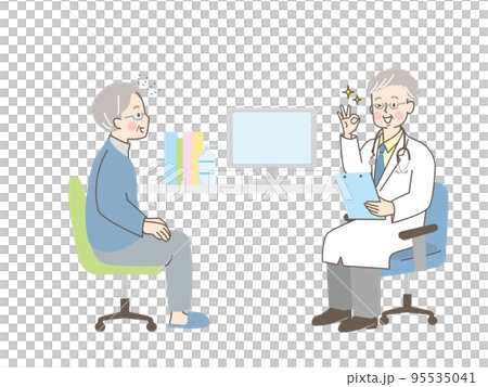 Vector illustration material of a male doctor who examines a senior man / peace of mind 95535041