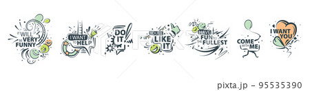 A set of vector illustrations with different inscriptions A set of vector illustrations with different inscriptions 95535390