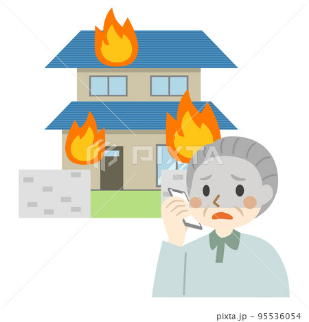 火事を通報する高齢者 95536054