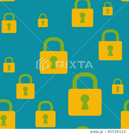 Lock pattern. Sky closed padlock with keyhole. Geometric security silhouette. Key safety ornament. System protection background. Private access. Protective encryption. Vector seamless tidy texture 95536123