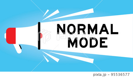 Color megaphone icon with word normal mode in white banner on blue background Color megaphone icon with word normal mode in white banner on blue background 95536577